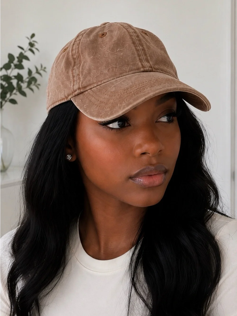 Brown Distressed Washed Baseball Cap Adjustable Dad Hat One Size Unisex